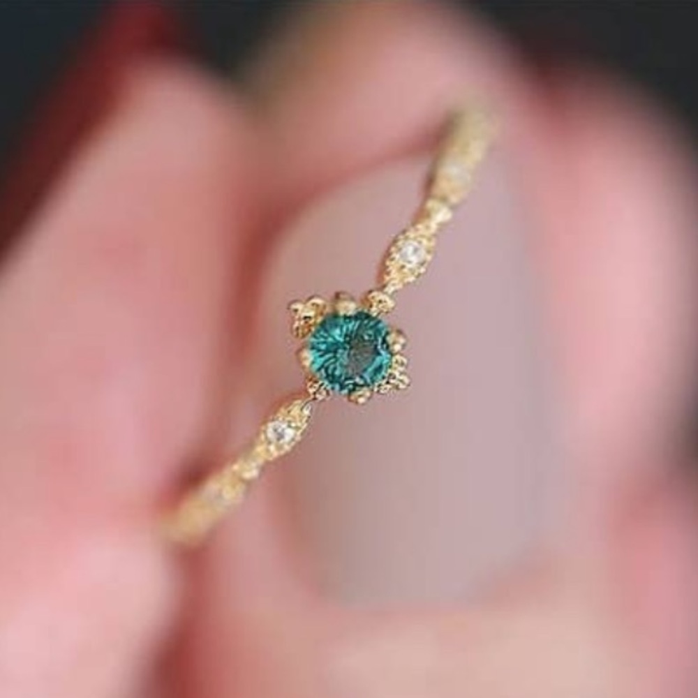 14K Gold Plated S925 Sterling Silver, Green & white Zircon
